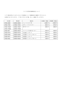 ミズノ防具類価格改定のお知らせ