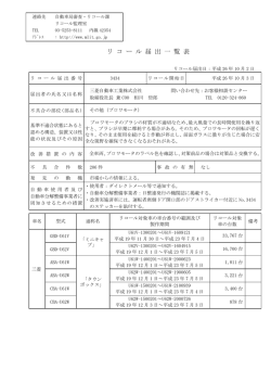 リコール届出一覧表