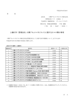 上場ETF （管理会社：日興アセットマネジメント）に関する日々の開示事項