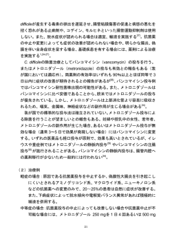 difficileが産生する毒素の排出を遅延させ、腸管粘膜傷害の促進と病態の