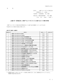 上場ETF （管理会社：日興アセットマネジメント）に関する日々の開示事項