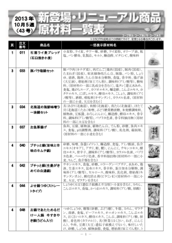 10月5週43号新登場・リニューアル商品原材料