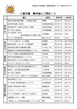 ＜食中毒 熱中症にご用心！＞ - 静岡県立中央図書館
