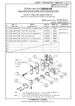 アプリケータースペア部品取付表 - ヒロセ電機