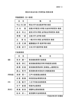 東京の自治のあり方研究会 委員名簿 学識経験者 （五十音順） 氏 名 職 名