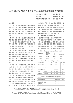 AZ31 および AZ61 マグネシウム合金薄板溶接継手の成形性