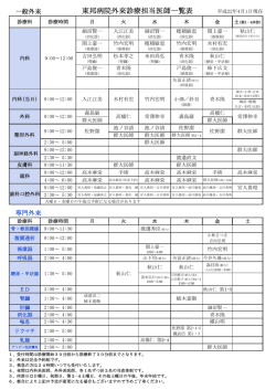 東邦病院外来診療担当医師一覧表