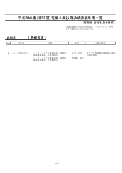 平成20年度(第57回)電機工業技術功績者表彰者一覧 - 社団法人・日本