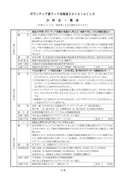 ボランティア愛ランド北海道2012inくしろ 分 科 会 一 覧 表