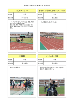 100m×4リレー チャレンジ50m、チャレンジ100m 立幅跳 ビーンバッグ投