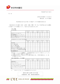 年末年始におけるATM・その他サービスの営業のお知らせ - きらやか銀行