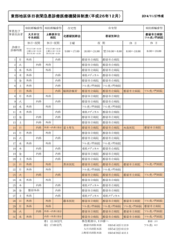 東部地区休日夜間急患診療医療機関体制表（平成26年12月）