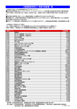 ＜無期限信用取引＞売建可能数量一覧 - 大和証券
