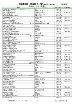 【投薬期間上限解除月一覧】(商品名五十音順) 2014.12 - ほくやく