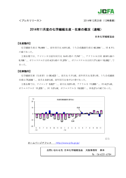 2014年11月度の化学繊維生産・在庫の概況（速報） - 日本化学繊維協会