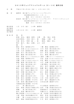 2015年ジュニアナショナルチーム（U－19）選考合宿
