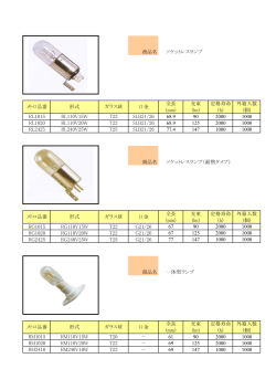 商品名 ソケットレスランプ 全長 光束 定格寿命 外箱入数 (mm) (lm) (h