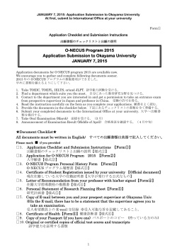 O-NECUS Program 2015 Application Submission to Okayama