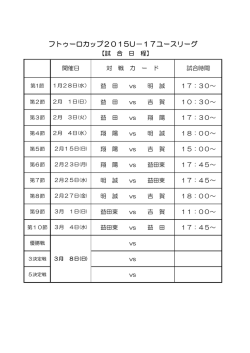 フトゥーロカップ2015U-17ユースリーグの日程・組合せを掲載しました。