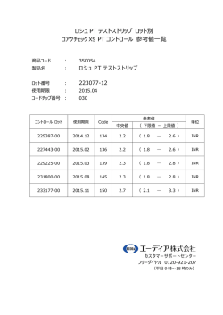 ロシュ PT テストストリップ ロット別 PT コントロール 参考値一覧