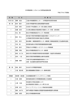 日本周産期メンタルヘルス研究会役員名簿 平成 27 年 2 月現在