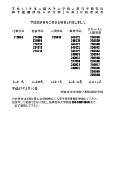 【冬期】合格者発表 - 大阪大学大学院人間科学研究科/人間科学部