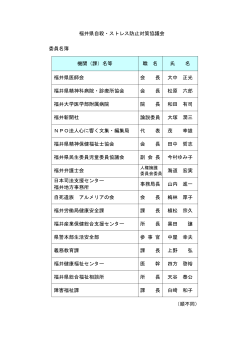 福井県自殺・ストレス防止対策協議会 委員名簿 （順不同） 機関（課）名等