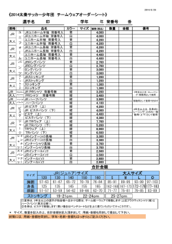 《2014太秦サッカー少年団 チームウェアオーダーシート》 合計金額 L O