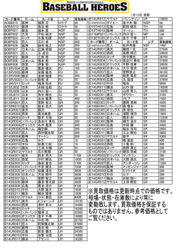1月13日 更新 カード番号 チーム カード名 レア 買取価格 B14UR012
