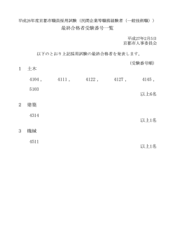（一般技術職）採用試験最終合格者受験番号一覧(PDF形式