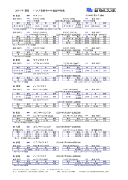 2014 年 夏期 ロシア各都市への航空時刻表