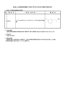 失効した知事指定薬物（平成27年2月10日石川県告示第52号）