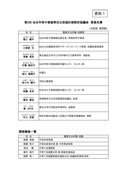 資料1 第3次 仙台市ひとり親家庭等自立促進計画策定協議会 委員名簿