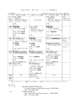 マレーシア研修旅行日程表・宿泊先
