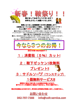 1：消費税（5％）カット! 2：鞍下ゼッケン1枚無料 プレゼント!! 3：サドル
