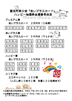 藍住町商工会『あいプラスカード』 ハッピー抽選券当選番号決定