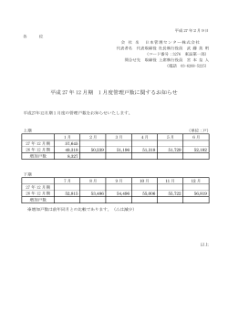 平成 27 年 12 月期 1 月度管理戸数に関するお知らせ