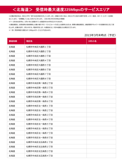 ＜北海道＞ 受信時最大速度 225Mbpsのサービスエリア