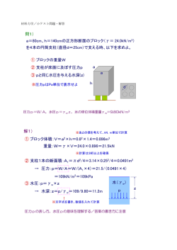 解1） ③ 水圧：p＝&gamma;w&times;z 重量：W＝&gamma;&times;V＝24.0&times;0.896＝21.5kN &rarr; 圧力