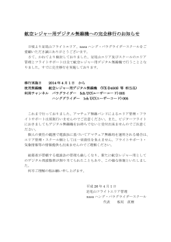 航空レジャー用デジタル無線機への完全移行のお知らせ