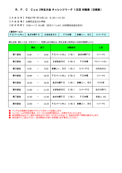 R．F．C Cup 2年生大会 チャレンジリーグ 1日目 対戦表（日程表）