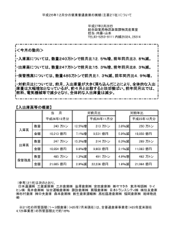 【入出庫高等の概要】 ＜今月の動向＞ ・入庫高については、数量240万