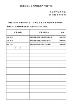 製造たばこ小売販売業許可者一覧