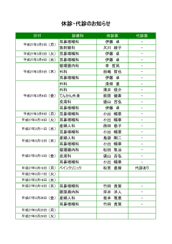 3月休診・代診のお知らせ