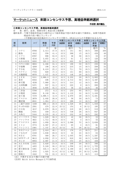 マーケットニュース 来期コンセンサス予想、高増益率銘柄選択