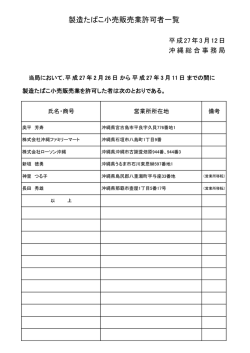 製造たばこ小売販売業許可者一覧