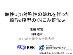 軸性U(1)対称性の破れを伴った 線形σ模型のくりこみ群flow
