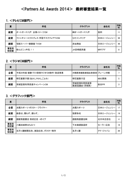 ＜Partners Ad. Awards 2014＞ 最終審査結果一覧