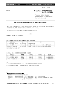VoiceNavi 三共電子株式会社 CF カード工業用の製品変更並びに価格