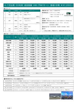4-7月出発 CX利用 成田発着 AM／PMパターン 香港3日間 ￥41,000∼